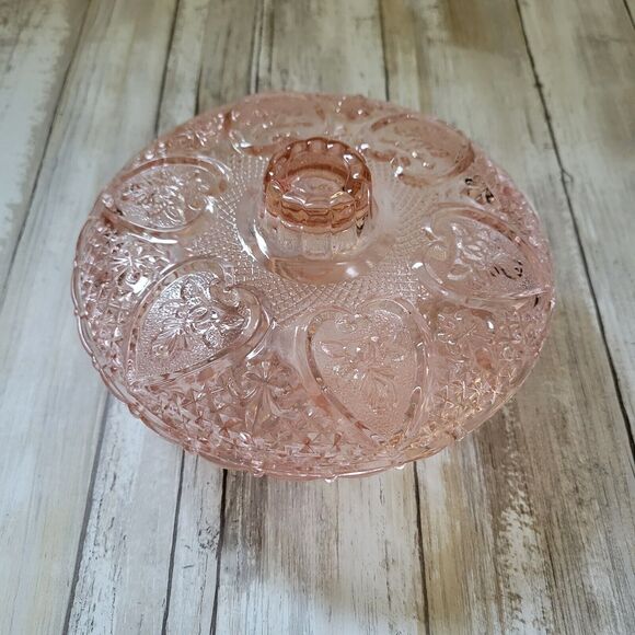 KIG Malaysia Covered Glass Nut & Candy Bowl Dish KI25 Pink Pattern Vintage - Picture 1 of 8